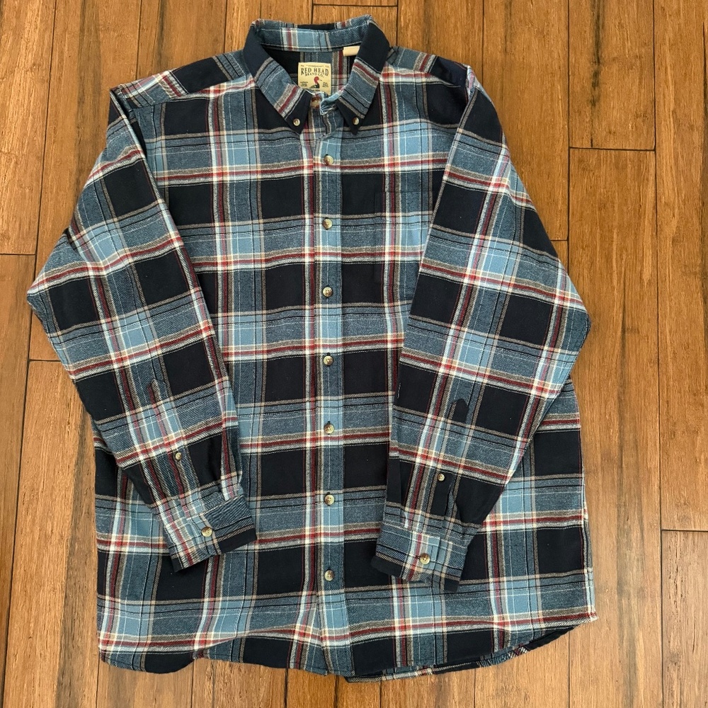 Men's 2XL Red Head Brand Co Blue Plaid Brushed Flannel Shirt - NWOT
